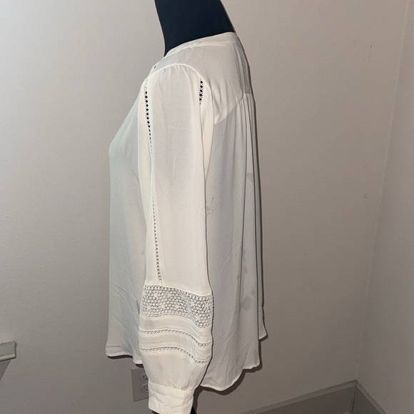 LOFT Lace trim‎ ivory utility blouse long sleeves mandarin collar top Sz M - Picture 3 of 6